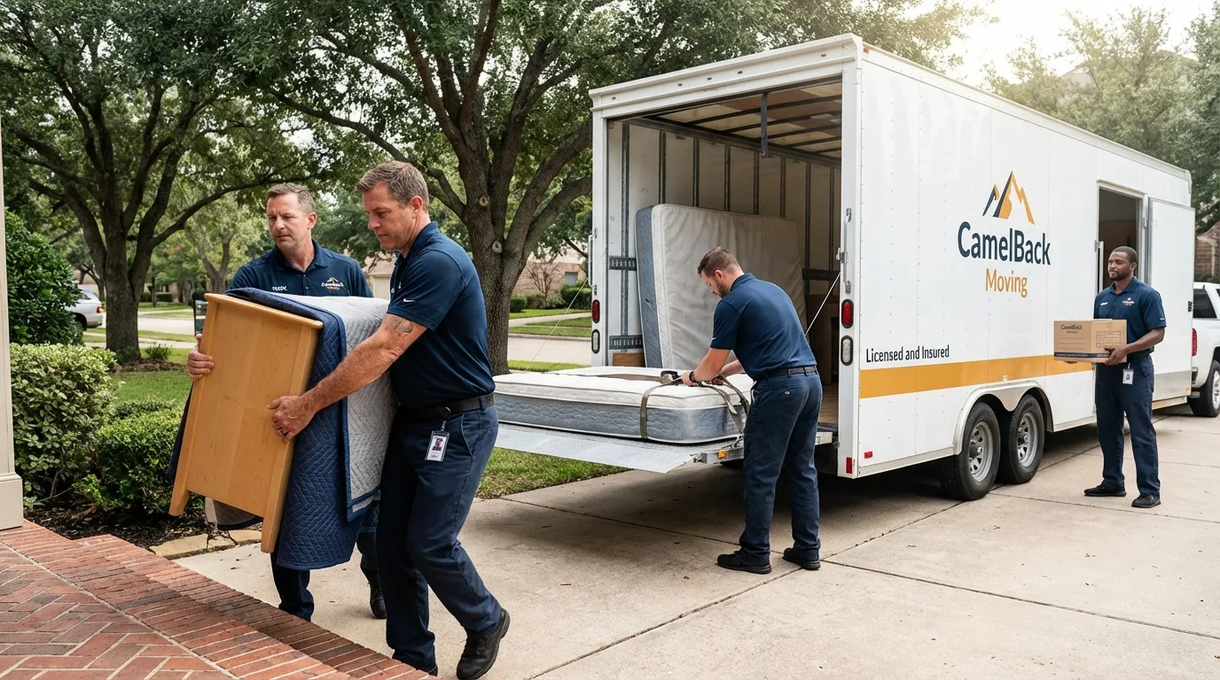 Crew loading residential truck for cross-state move from Dolan Springs, AZ
