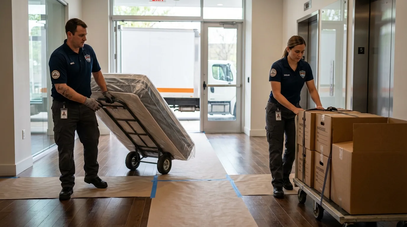 Professional apartment movers loading elevator in Dolan Springs, AZ